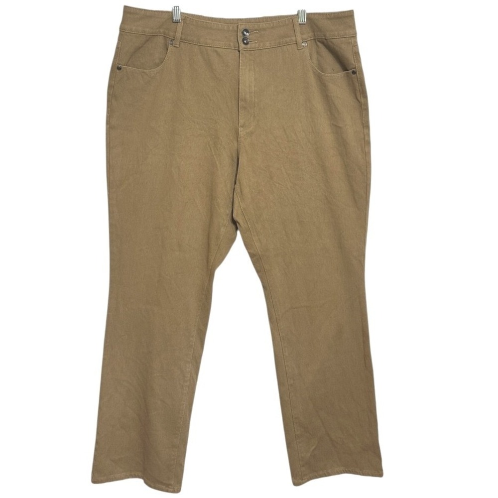 Coldwater Creek Straight Leg Pants Women Tan Classic Fit Stretch Minimalist 18